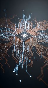 Futuristic AI Chip Technology Wallpaper HD 4K - Aesthetic Circuit Board