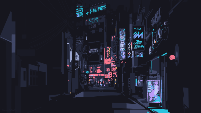 Neon Cyberpunk City Night Alley Aesthetic Wallpaper HD 4K Minimalist Art