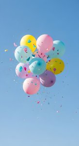 Aesthetic Pastel Balloons in Blue Sky Wallpaper HD 4K