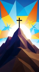 Aesthetic Low Poly Christian Cross Mountain Wallpaper HD 4K