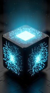Futuristic Glowing AI Cube Wallpaper HD 4K - Cool Digital Tech Aesthetic