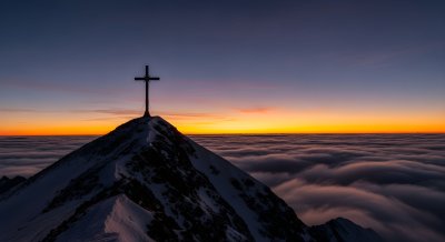 Majestic Mountain Summit Cross Wallpaper HD 4K - Aesthetic Sunrise View