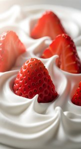 Fresh Strawberries in Whipped Cream Aesthetic Wallpaper HD 4K