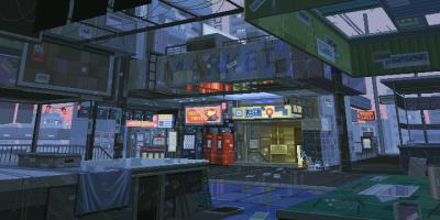 Cyberpunk Pixel Art City Market Aesthetic Wallpaper HD 4K