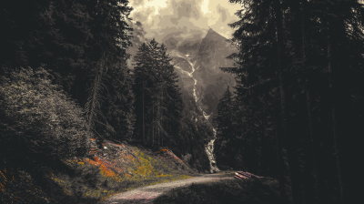 Moody Forest Mountain Path Wallpaper HD 4K - Aesthetic Nature Scene
