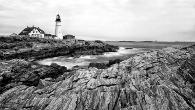 Dramatic Black and White Lighthouse Wallpaper HD 4K Aesthetic Coast