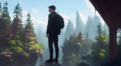 Fantasy Traveler Aesthetic Wallpaper HD 4K - Anime Style Landscape