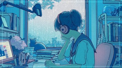 Aesthetic Lofi Girl Study Wallpaper HD 4K - Rainy Window Mood