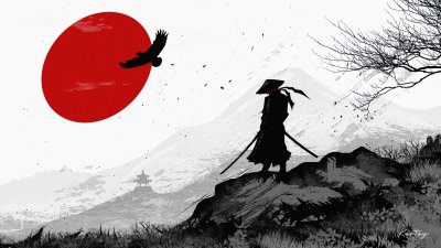 Samurai Silhouette Aesthetic Wallpaper 4K - Minimalist Japanese Art HD
