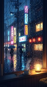Cozy Rainy Night City View Aesthetic Wallpaper HD 4K Neon Lofi Vibe
