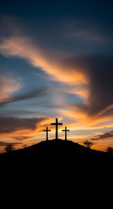 Three Crosses Silhouette Sunset Wallpaper HD 4K Aesthetic Spiritual Background