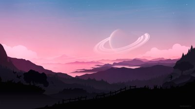 Aesthetic Minimalist Sci-Fi Landscape Wallpaper HD 4K Planet Sunset