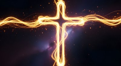 Aesthetic Glowing Cross in Outer Space Wallpaper HD 4K Cinematic