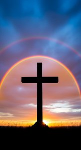 Christian Cross with Double Rainbow Sunset Wallpaper HD 4K Aesthetic