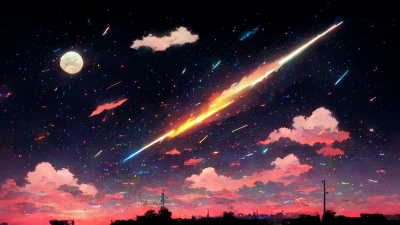 Aesthetic Anime Night Sky Wallpaper HD 4K - Glowing Meteor Shower