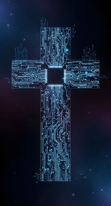 Futuristic Digital Cross Circuit Board Wallpaper HD 4K Aesthetic