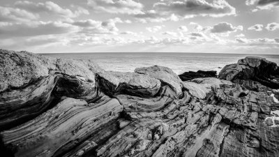 Dramatic Black and White Coastal Rock Formations Nature Wallpaper HD 4K