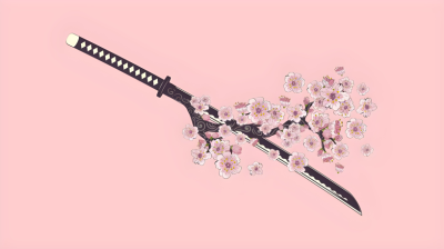Aesthetic Katana with Cherry Blossoms Wallpaper HD 4K Cool Sakura Art