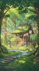 Enchanted Forest Shrine Aesthetic Wallpaper HD 4K Studio Ghibli Style