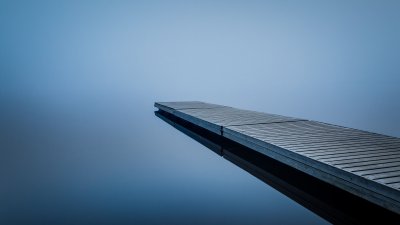 Minimalist Blue Lake Dock Wallpaper HD 4K - Serene Calm Aesthetic