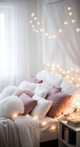 Aesthetic Cozy Bedroom Wallpaper HD 4K - Dreamy Fairy Lights Decor