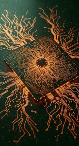 Futuristic Processor Circuit Board Wallpaper HD 4K Aesthetic Tech Background
