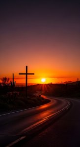 Desert Sunset with Cross Wallpaper HD 4K - Aesthetic Spiritual Background