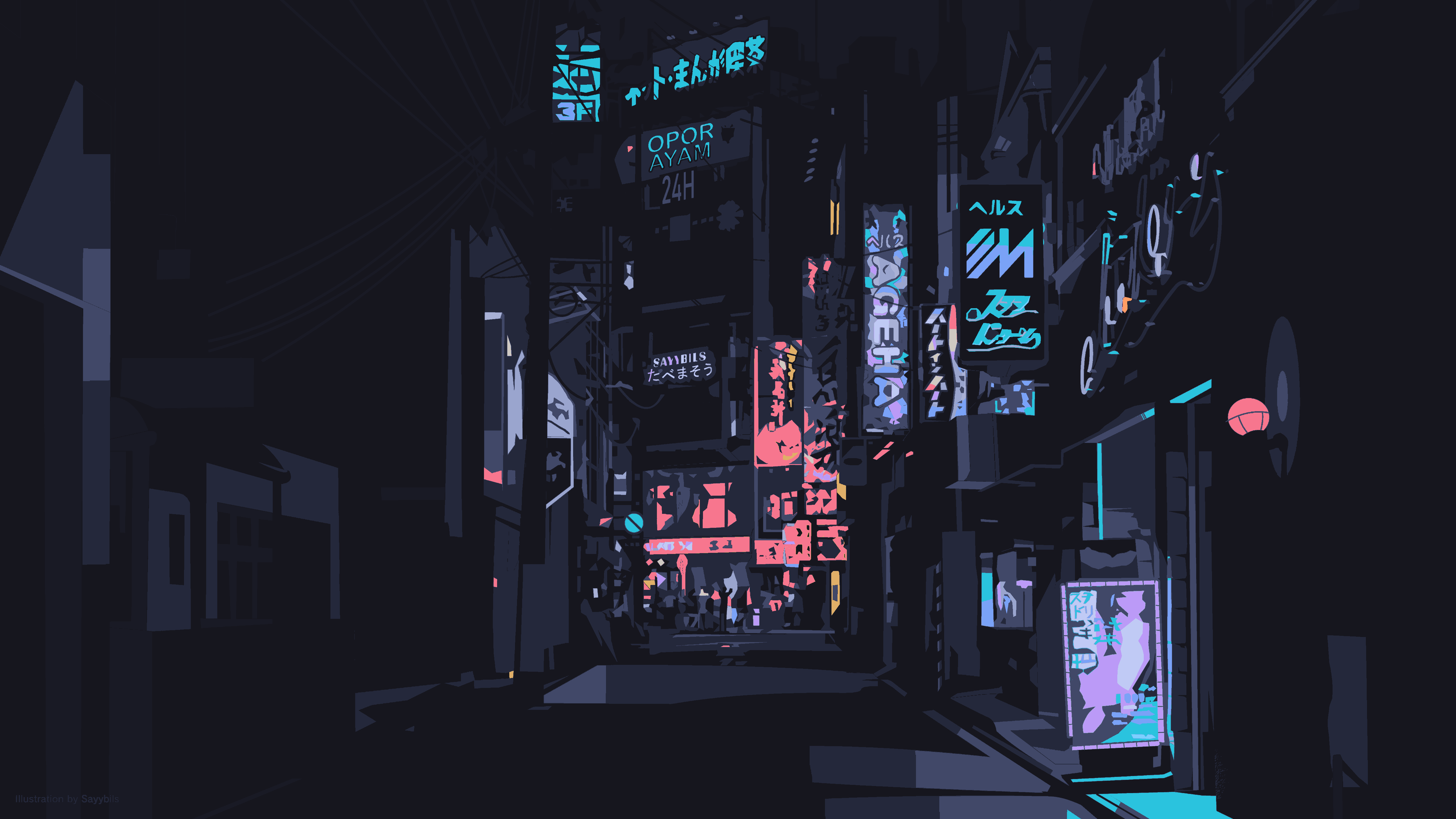 Neon Cyberpunk City Night Alley Aesthetic Wallpaper HD 4K Minimalist Art