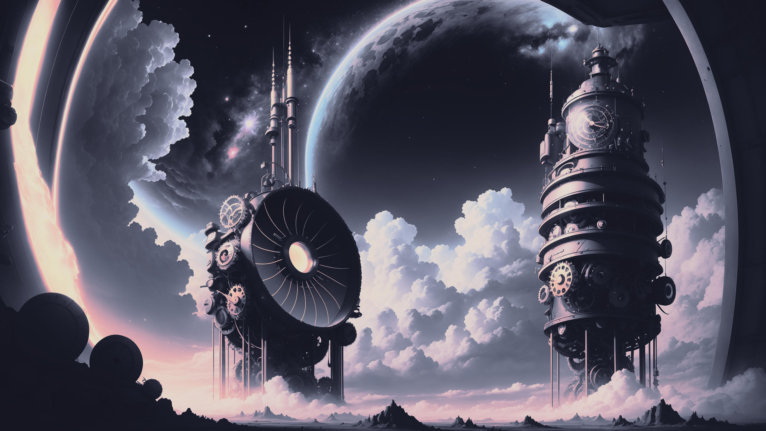 Futuristic Steampunk Space Station Wallpaper HD 4K Aesthetic Sci-Fi Art