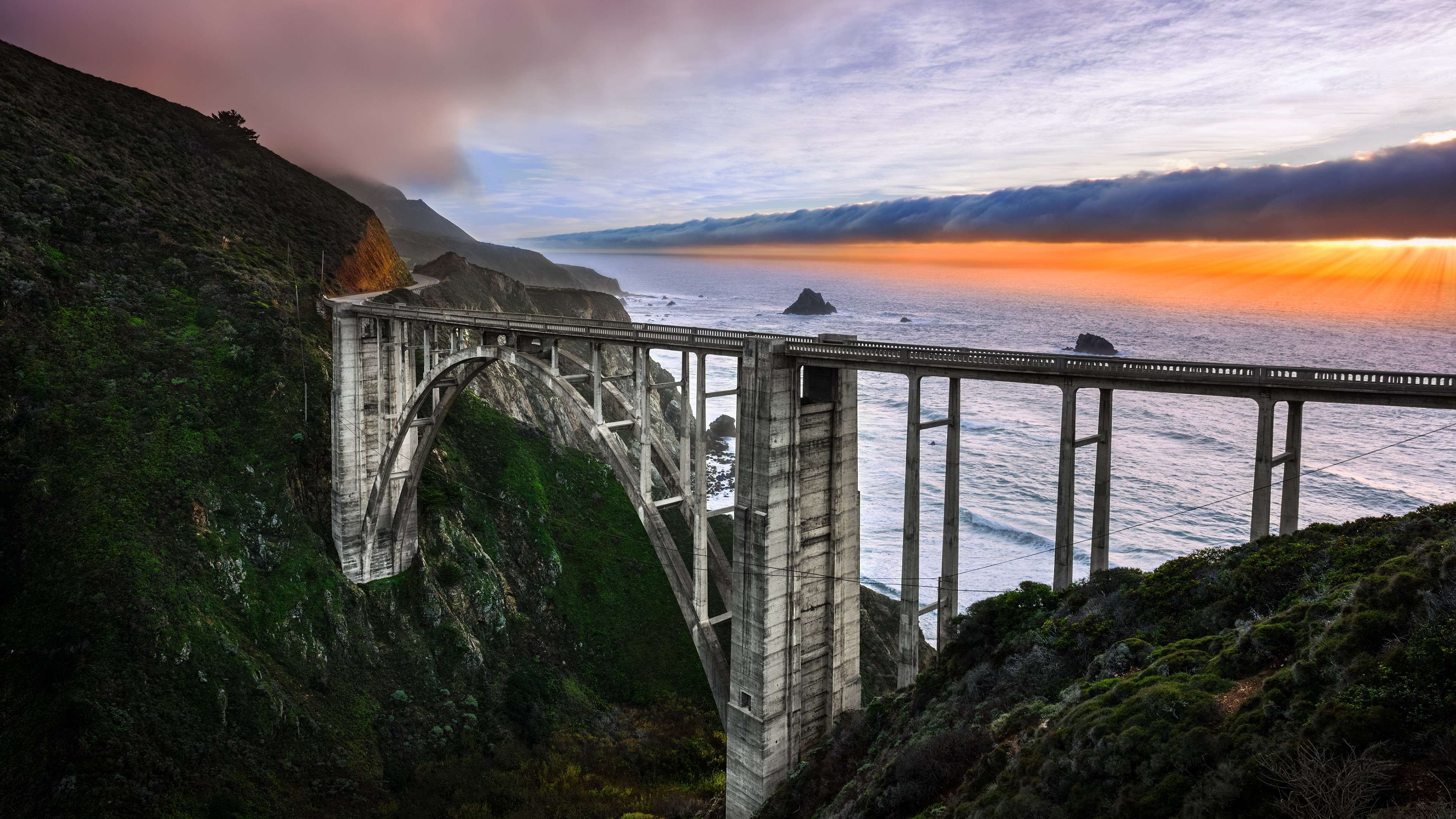 Bixby Creek Bridge Big Sur Wallpaper HD 4K - Aesthetic Coastal Sunset