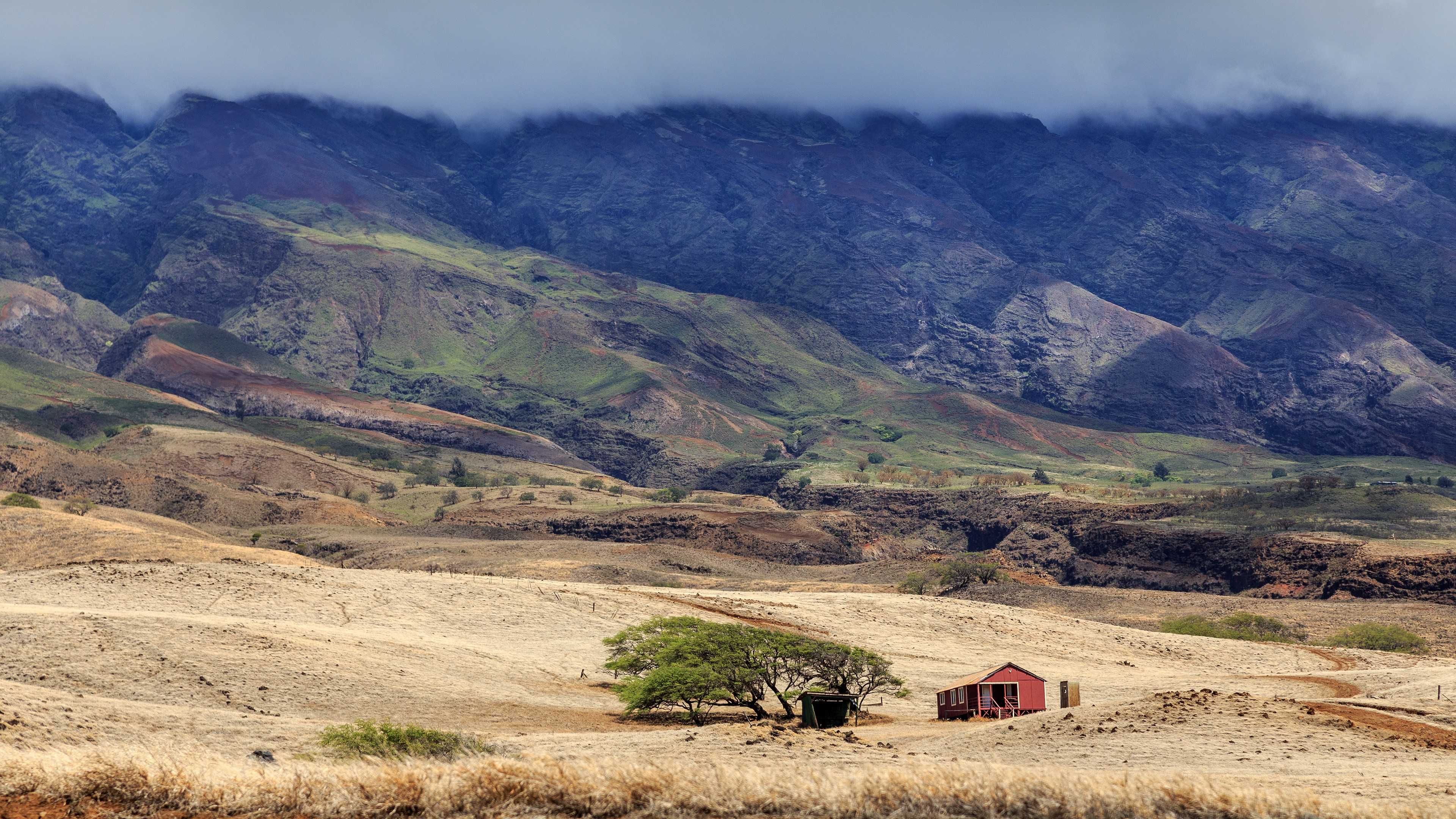 Scenic Mountain Landscape Wallpaper HD 4K Aesthetic Red Cabin