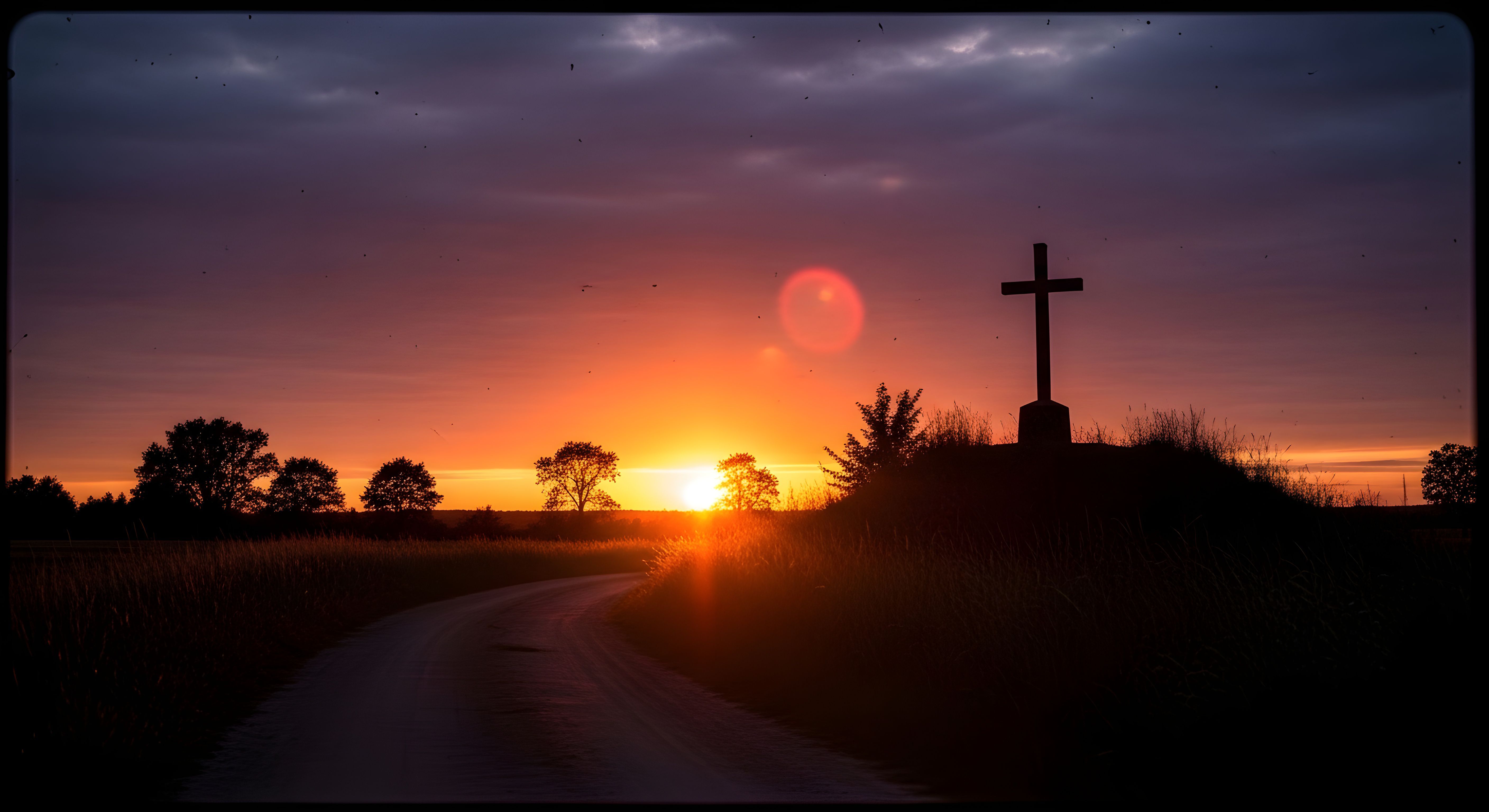 Spiritual Sunset Cross Wallpaper HD 4K - Aesthetic Landscape