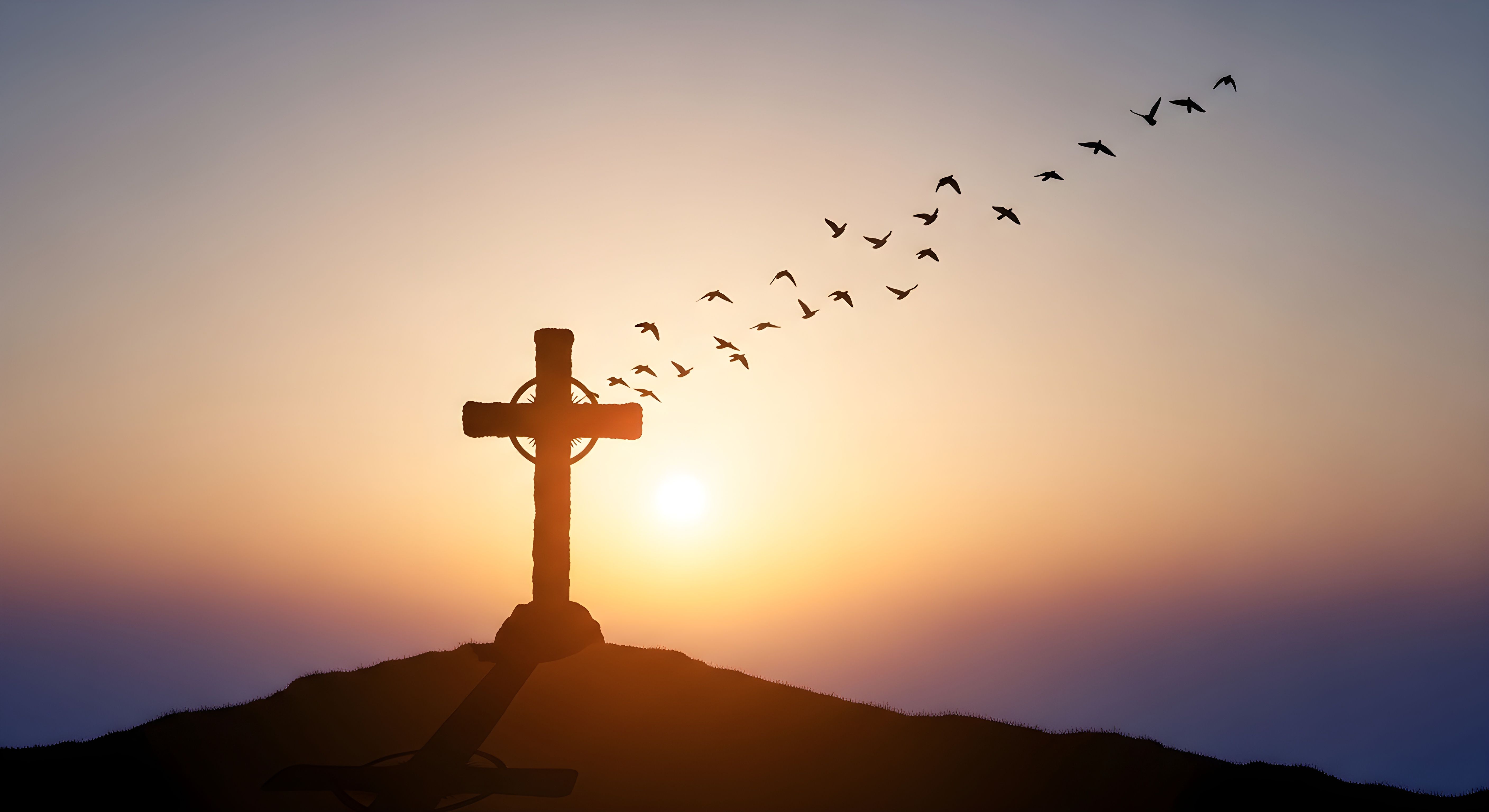 Aesthetic Christian Cross Wallpaper HD 4K - Peaceful Sunset Background