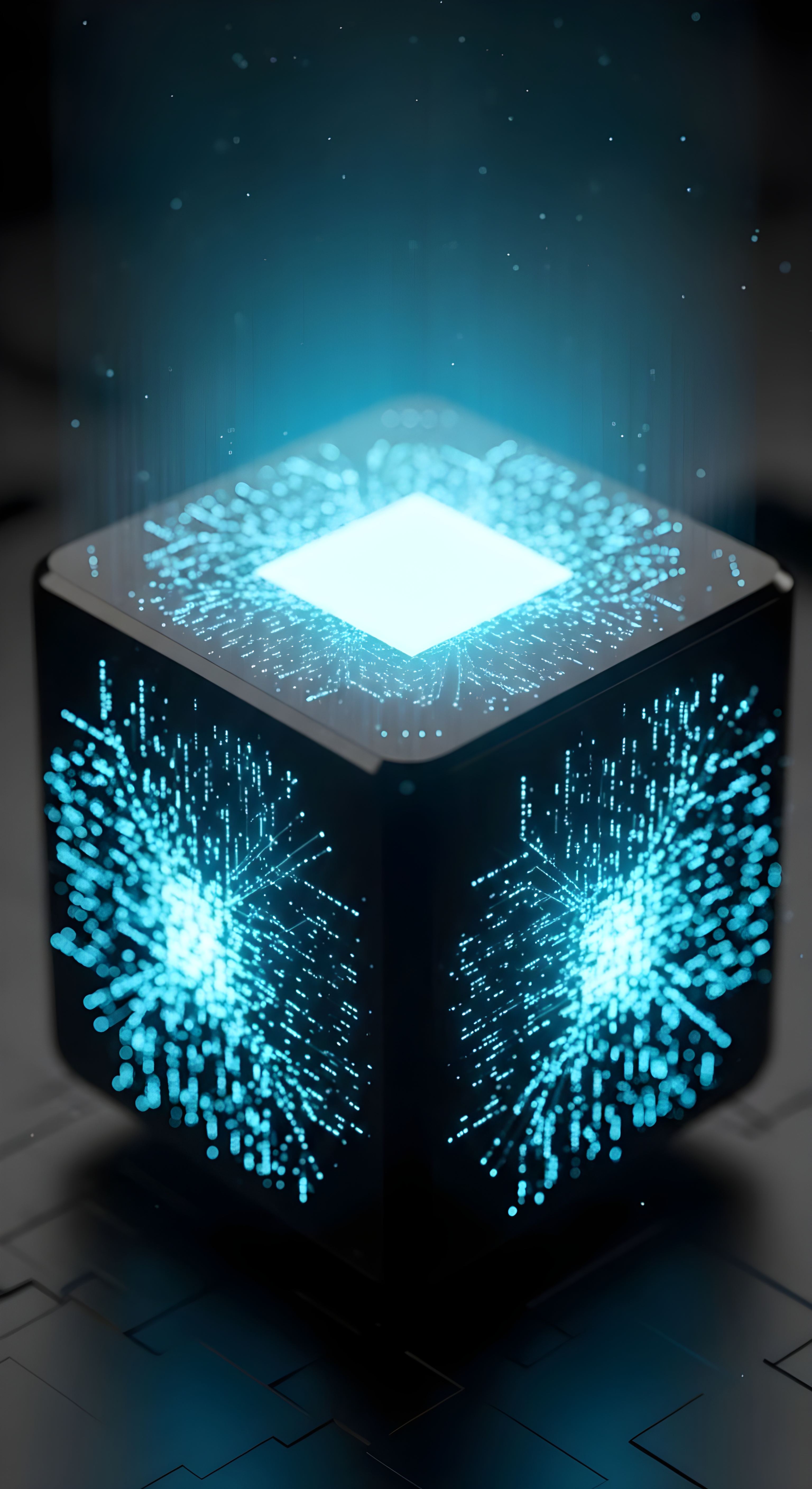 Futuristic Glowing AI Cube Wallpaper HD 4K - Cool Digital Tech Aesthetic