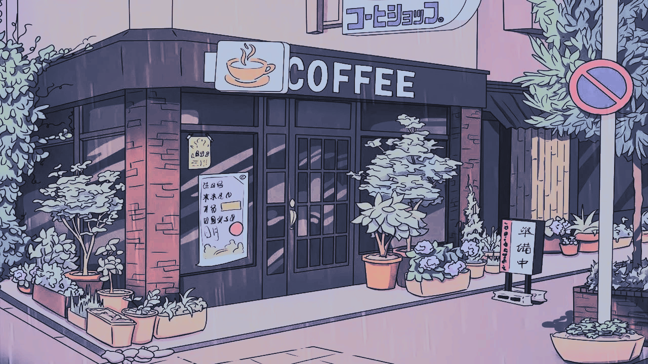 Aesthetic Lofi Coffee Shop Wallpaper HD 4K - Rainy Anime Vibe
