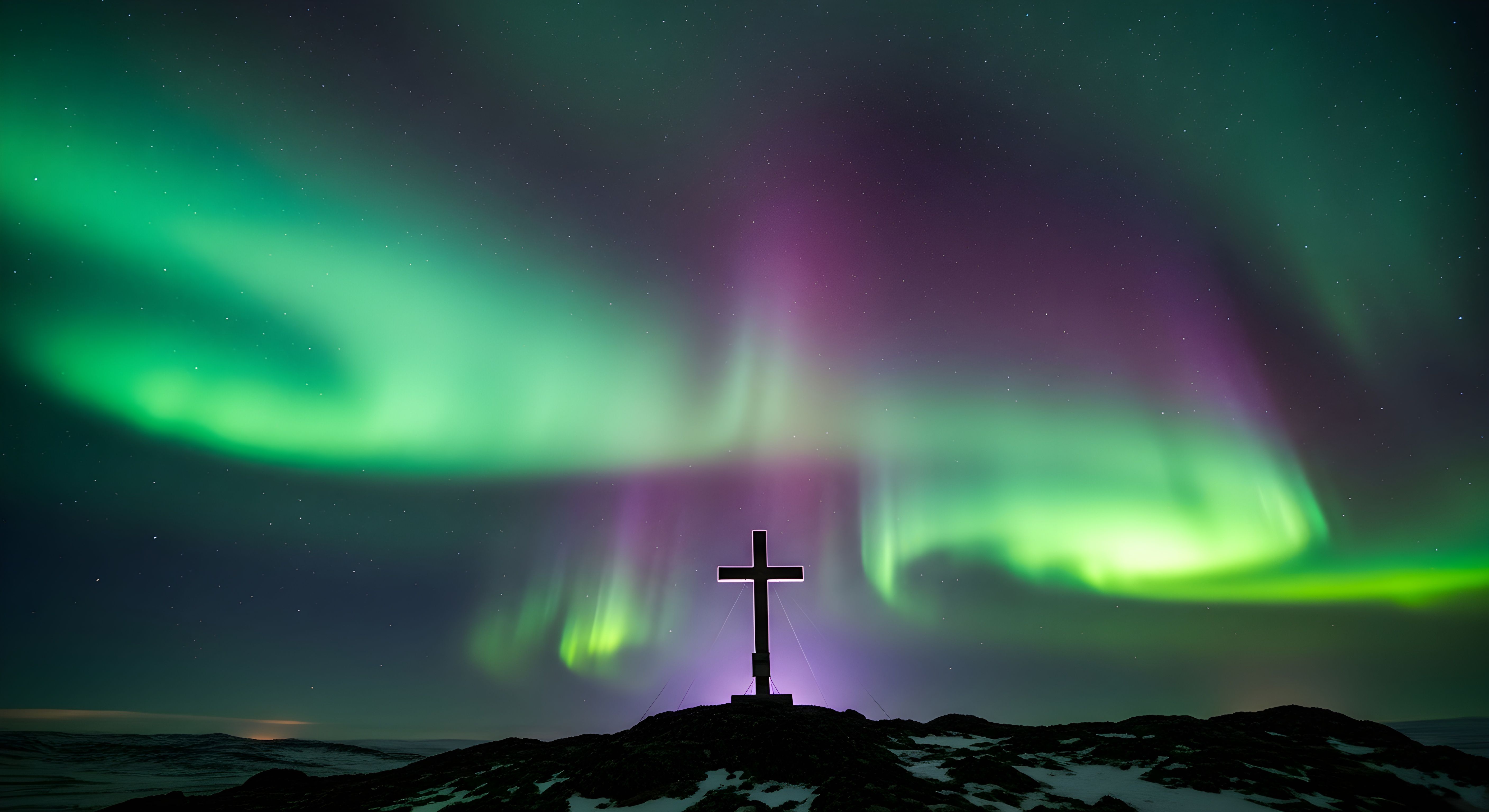 Cross Under Aurora Borealis Wallpaper HD 4K Aesthetic Night Sky