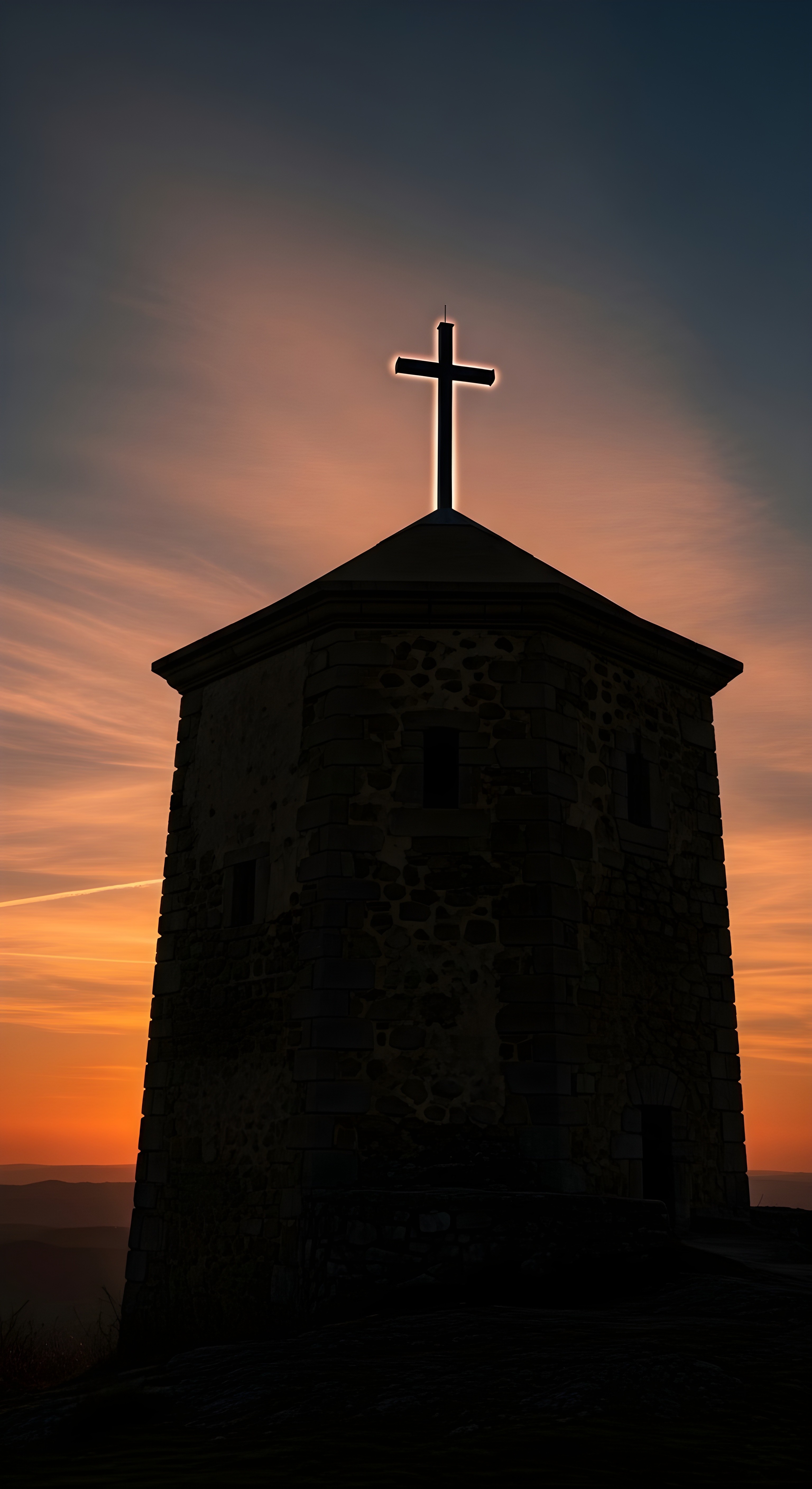 Silhouette Cross Sunset Wallpaper HD 4K - Aesthetic Spiritual Background