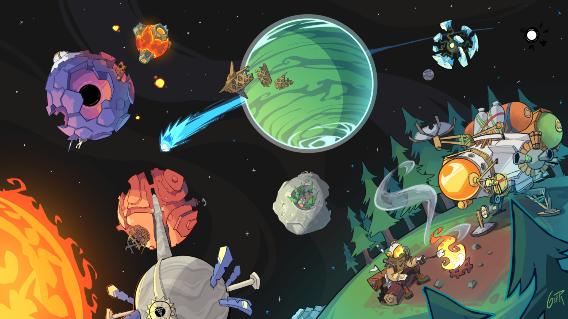 Outer Wilds Space Exploration Aesthetic Wallpaper HD 4K Art