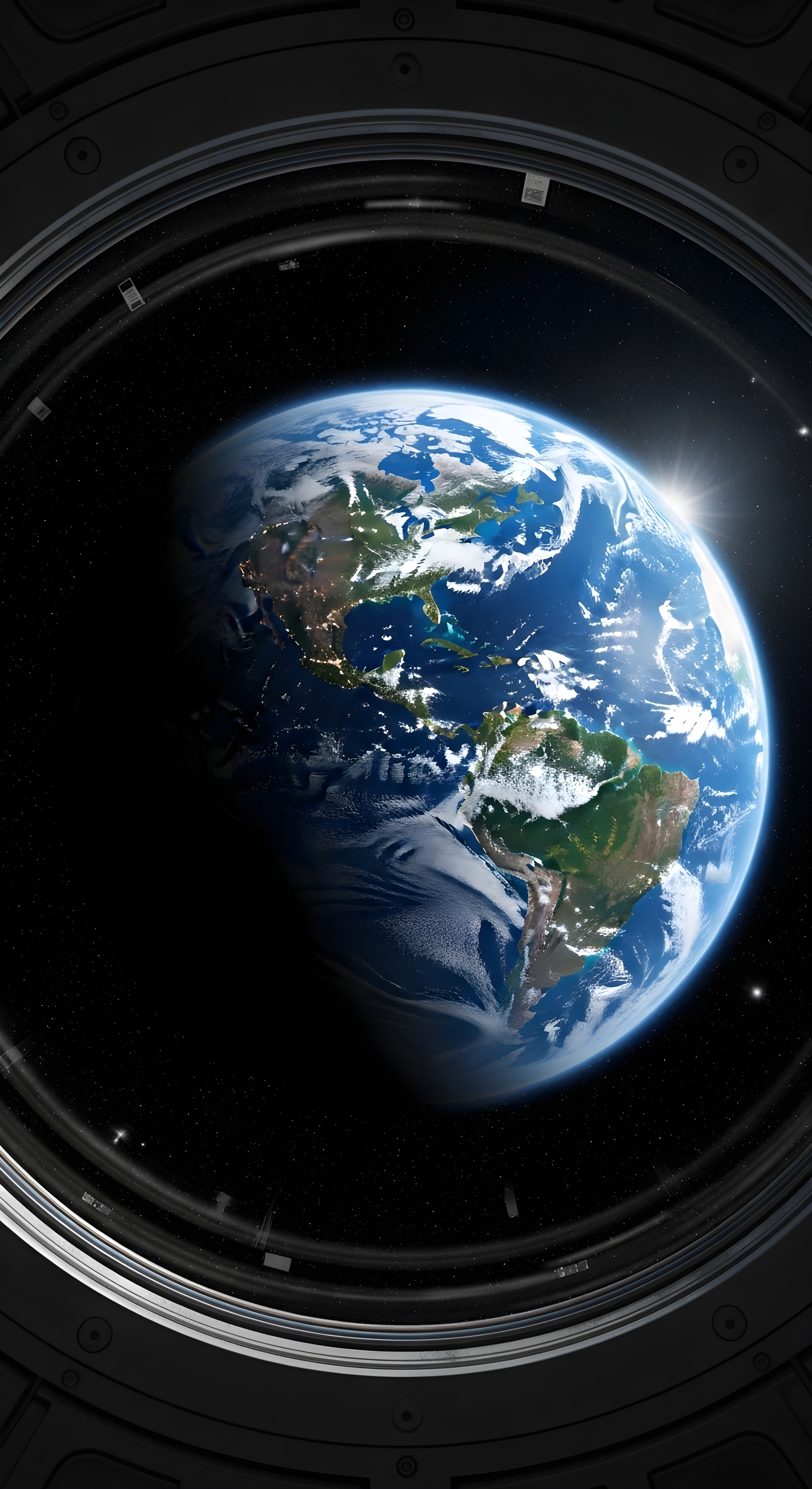 Cinematic Earth from Space Porthole Wallpaper HD 4K Aesthetic