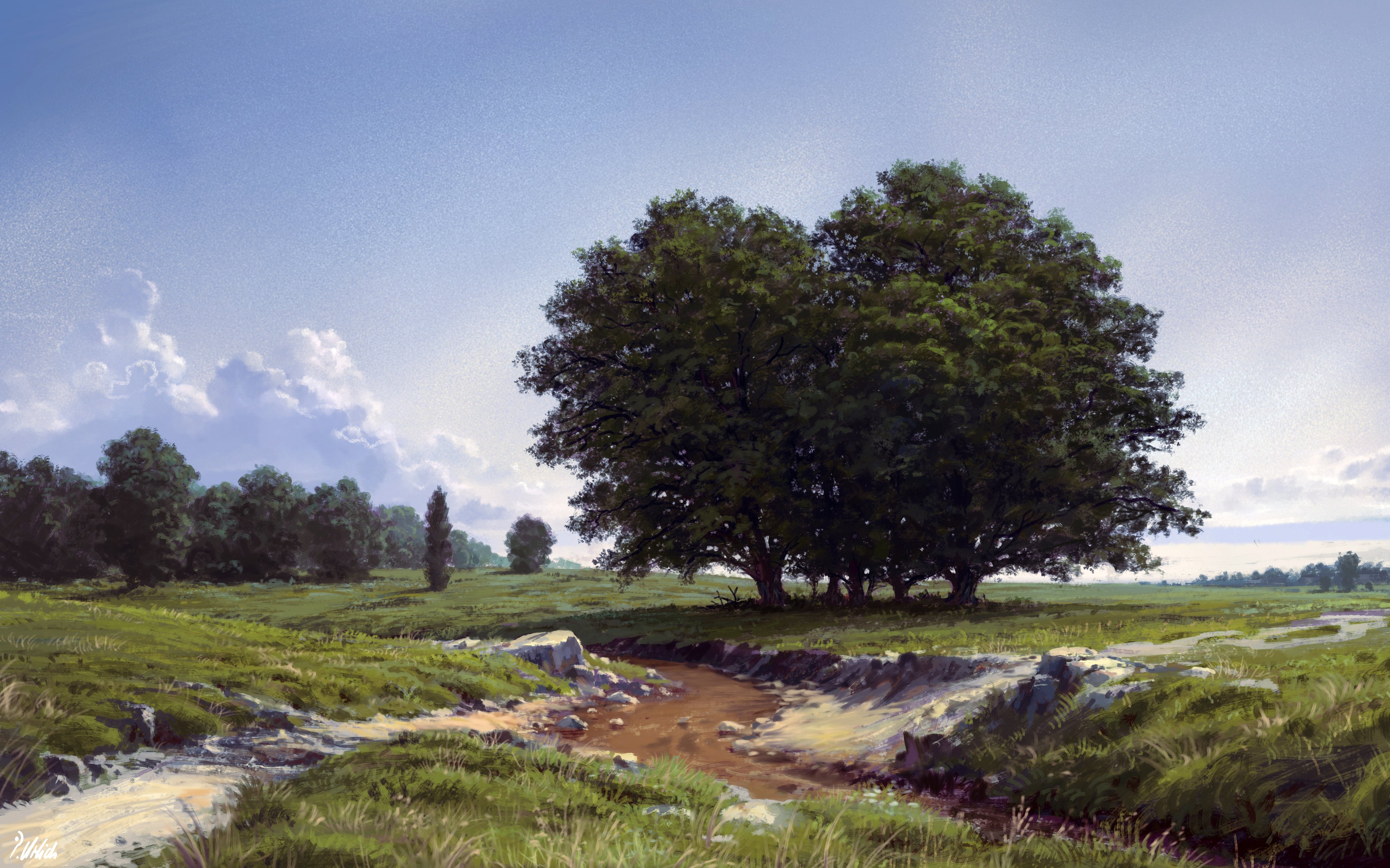 Peaceful Meadow Landscape Wallpaper HD 4K Aesthetic Nature Art