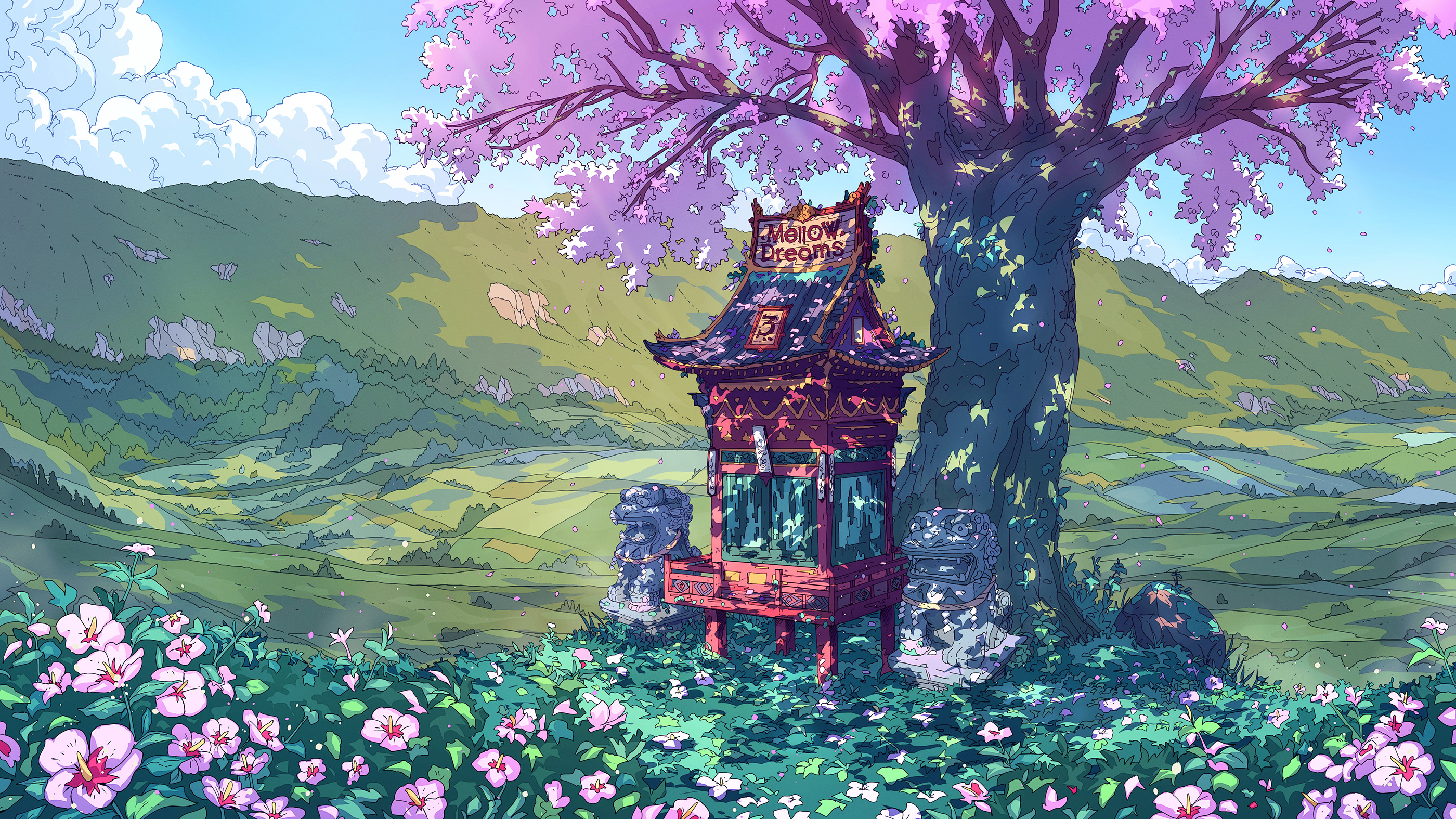 Aesthetic Anime Landscape Wallpaper HD 4K - Mellow Dreams Cherry Blossom