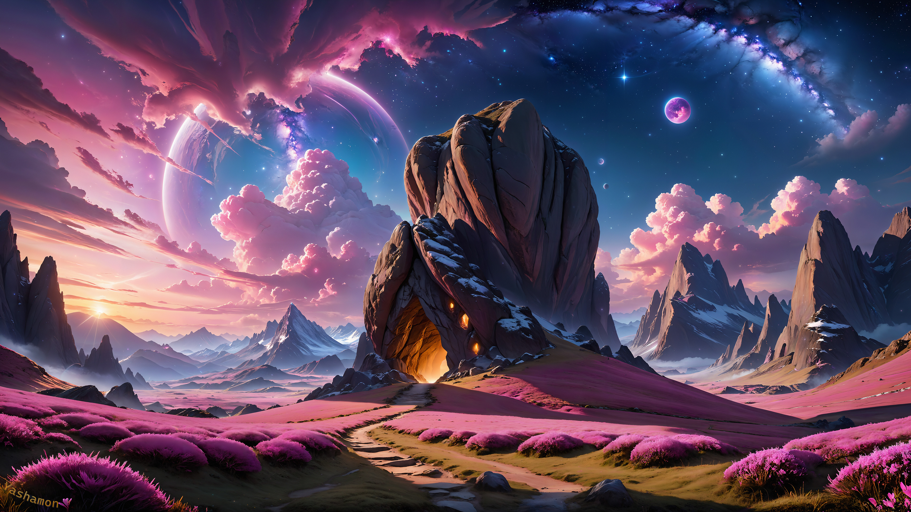 Cool Aesthetic Alien Landscape Wallpaper HD 4K - Surreal Fantasy Art
