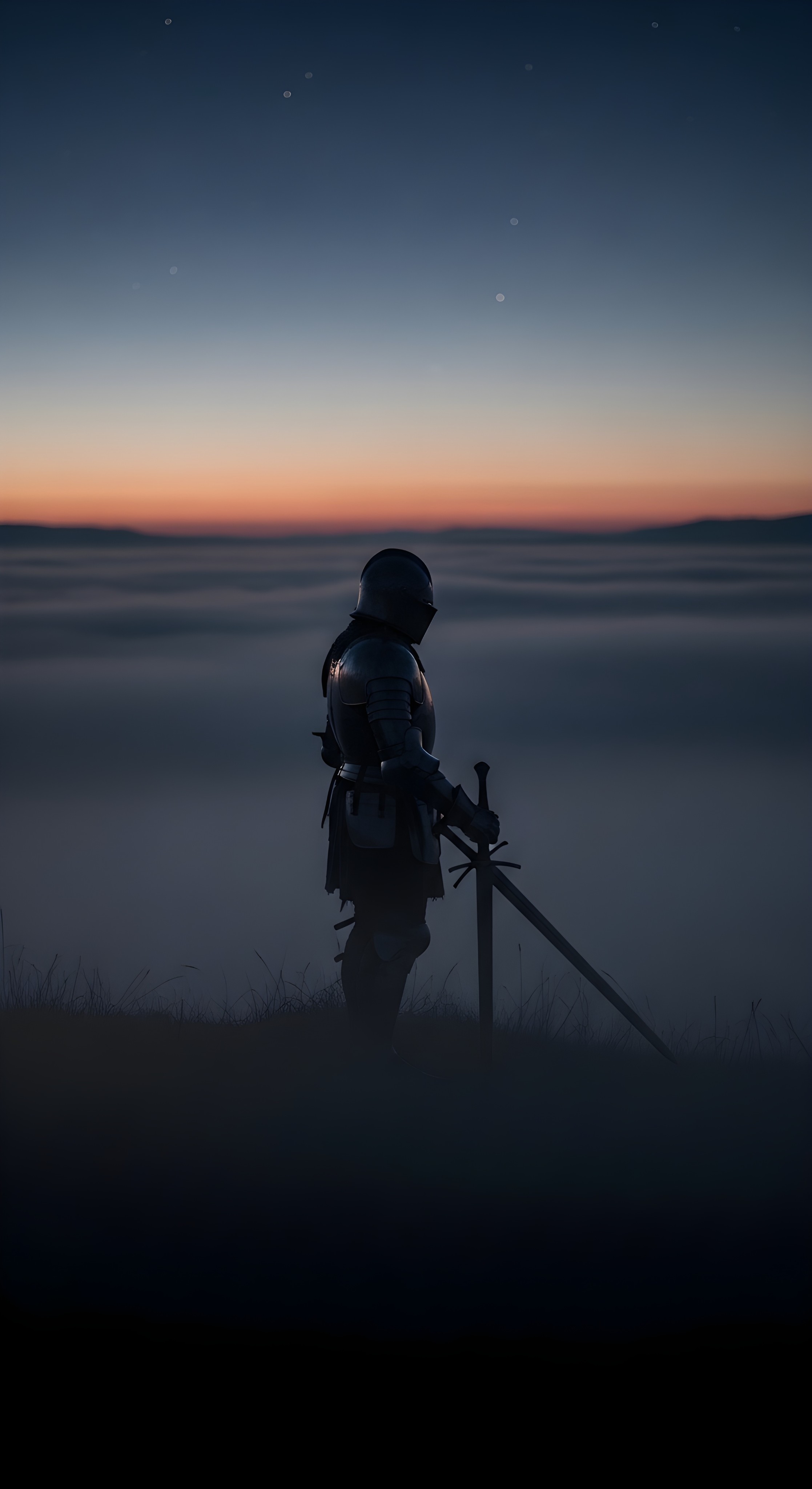 Epic Knight at Sunset Wallpaper HD 4K - Aesthetic Medieval Warrior