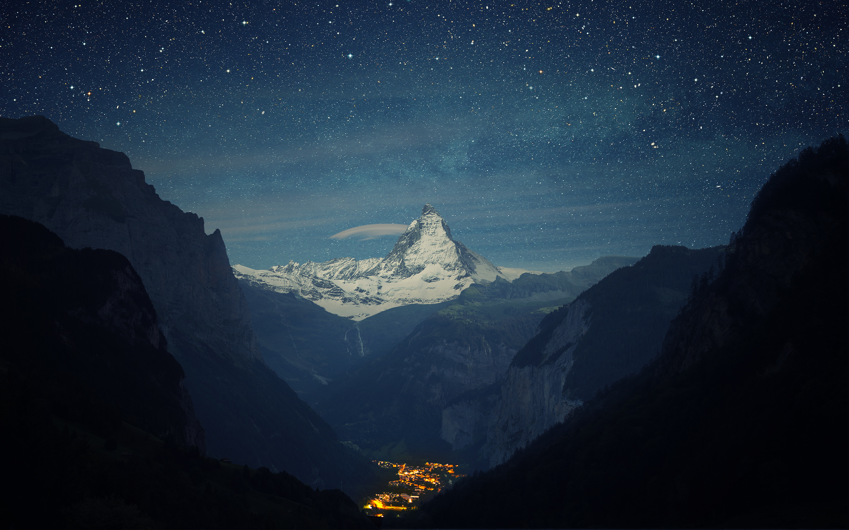 Majestic Matterhorn Starry Night Mountain Valley Wallpaper HD 4K Aesthetic