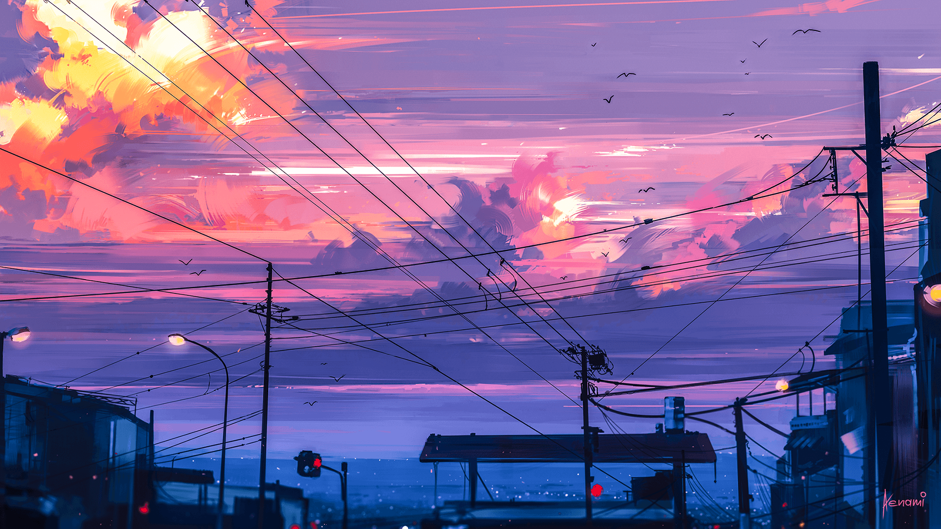 Aesthetic Anime Sunset Cityscape Wallpaper HD 4K - Lo-fi Urban Vibe