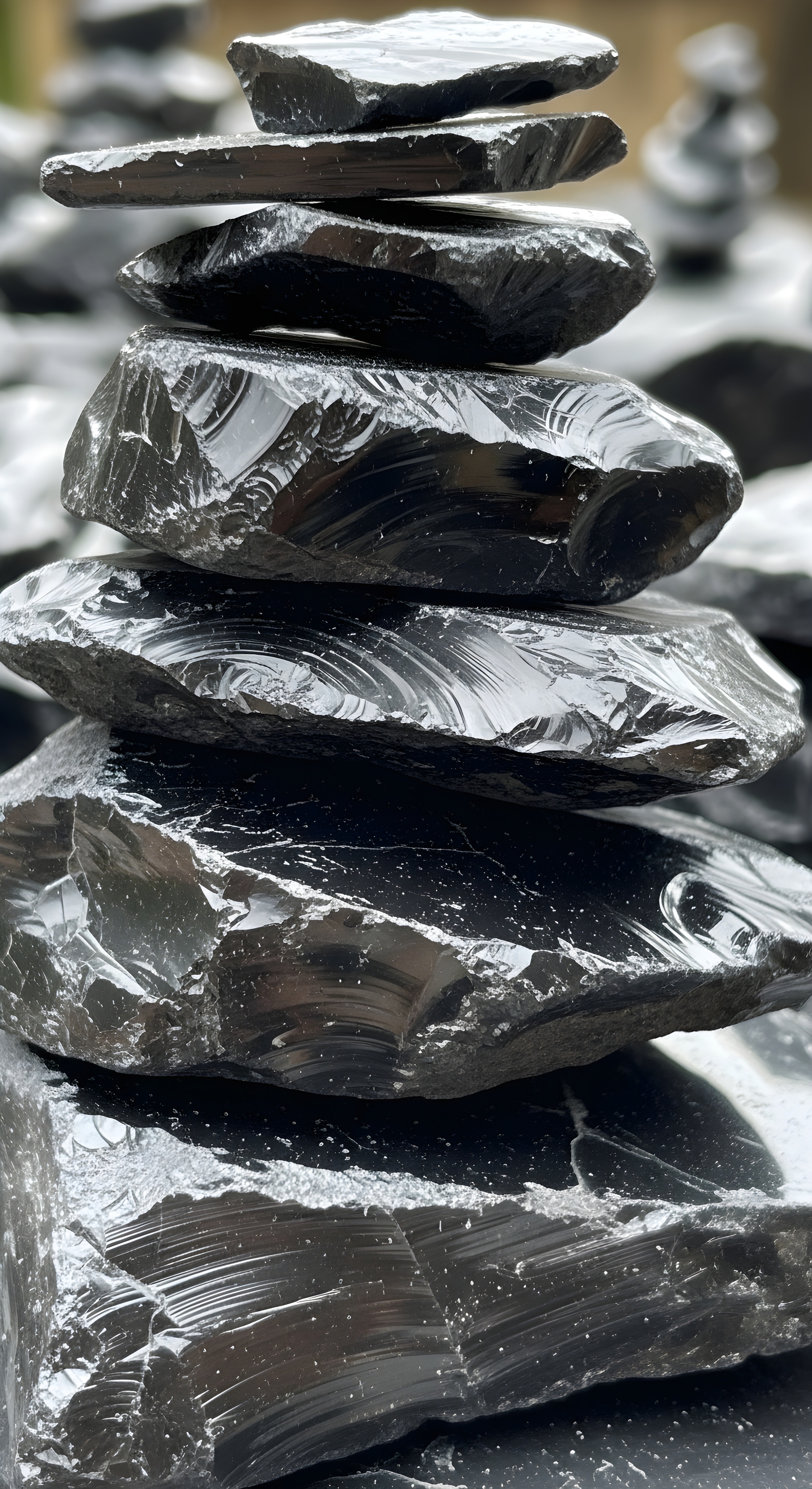 Aesthetic Black Obsidian Stones Wallpaper HD 4K - Cool Zen Stack