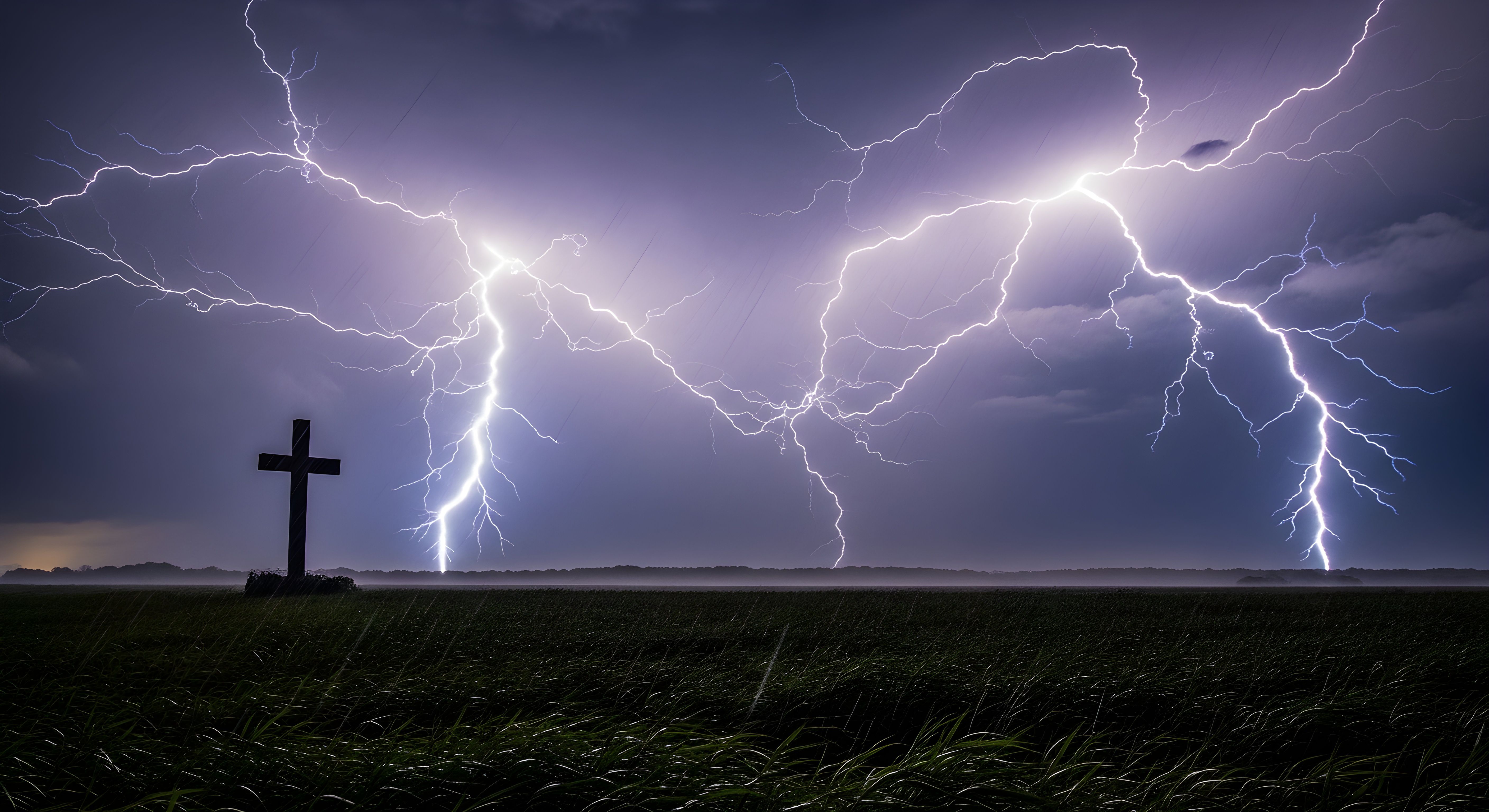 Dramatic Lightning Storm over Cross Wallpaper HD 4K Aesthetic