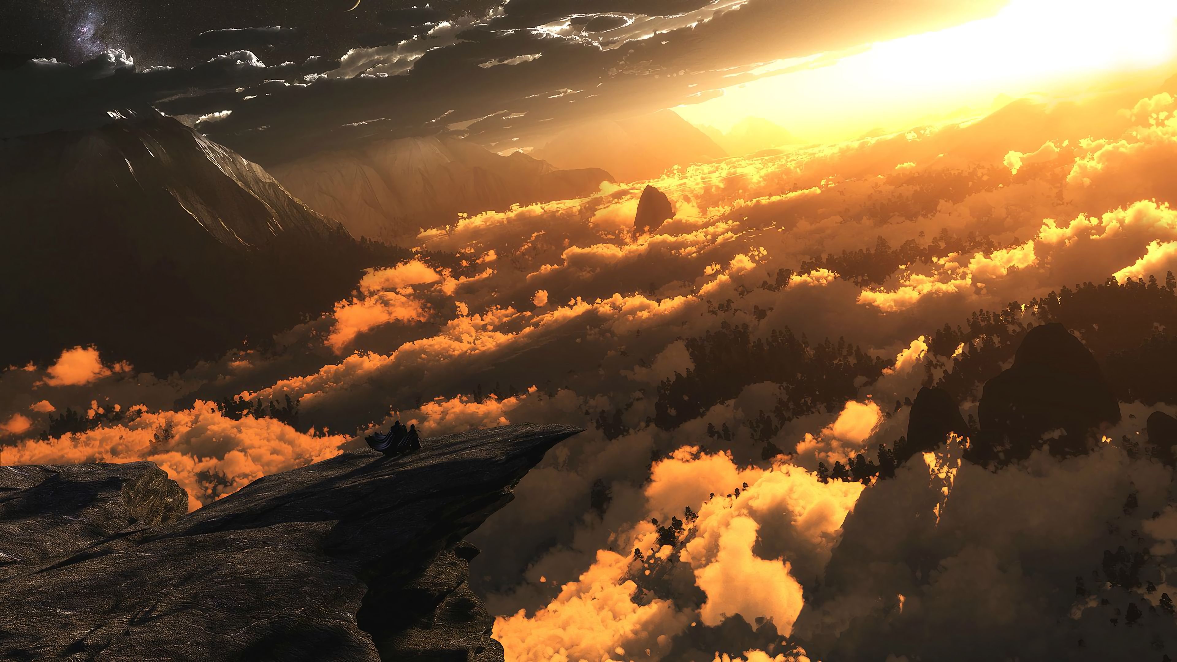 Epic Fantasy Landscape Wallpaper HD 4K - Cinematic Sunset Clouds Aesthetic
