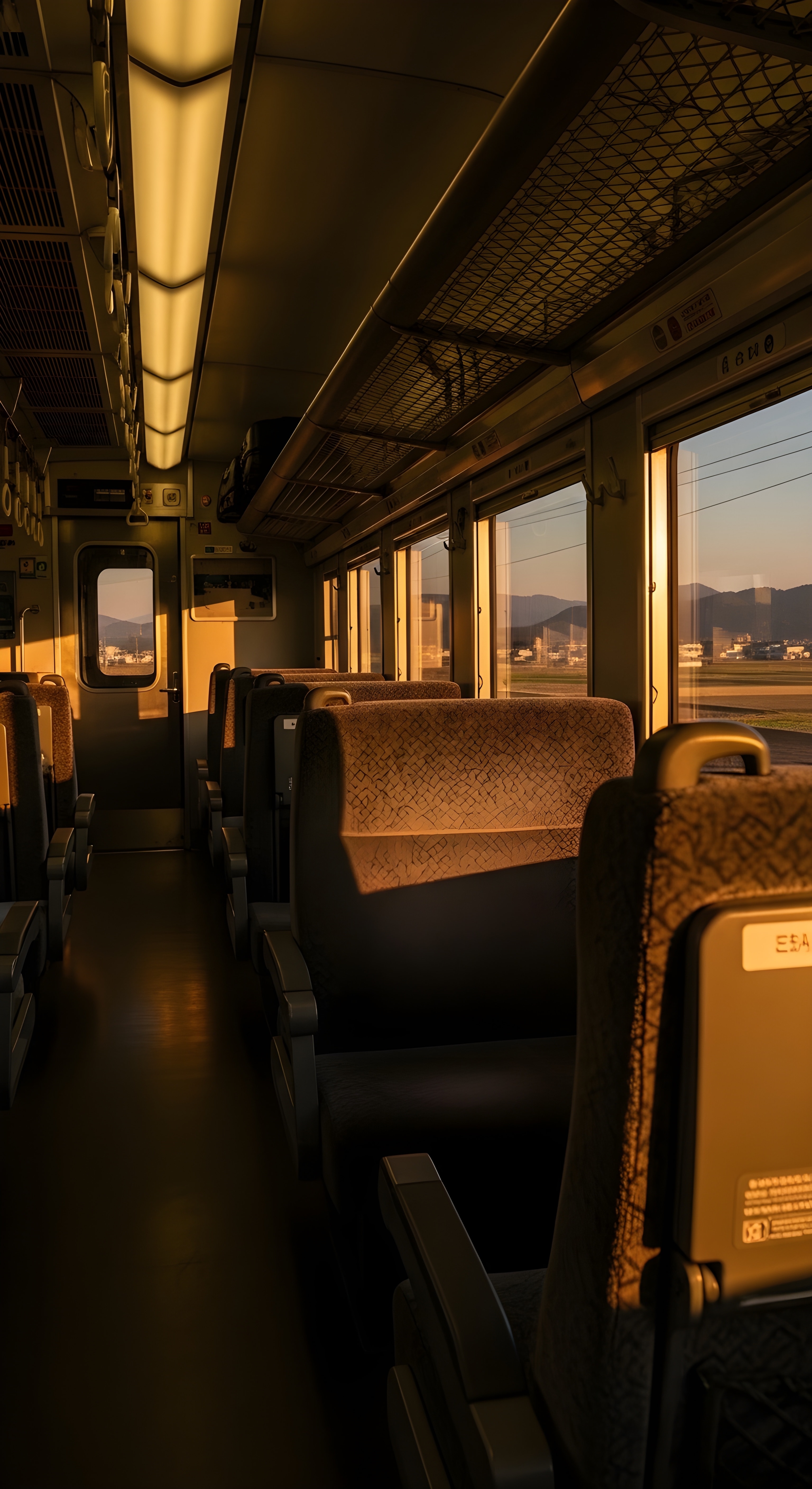 Aesthetic Golden Hour Train Interior Wallpaper HD 4K - Peaceful Travel