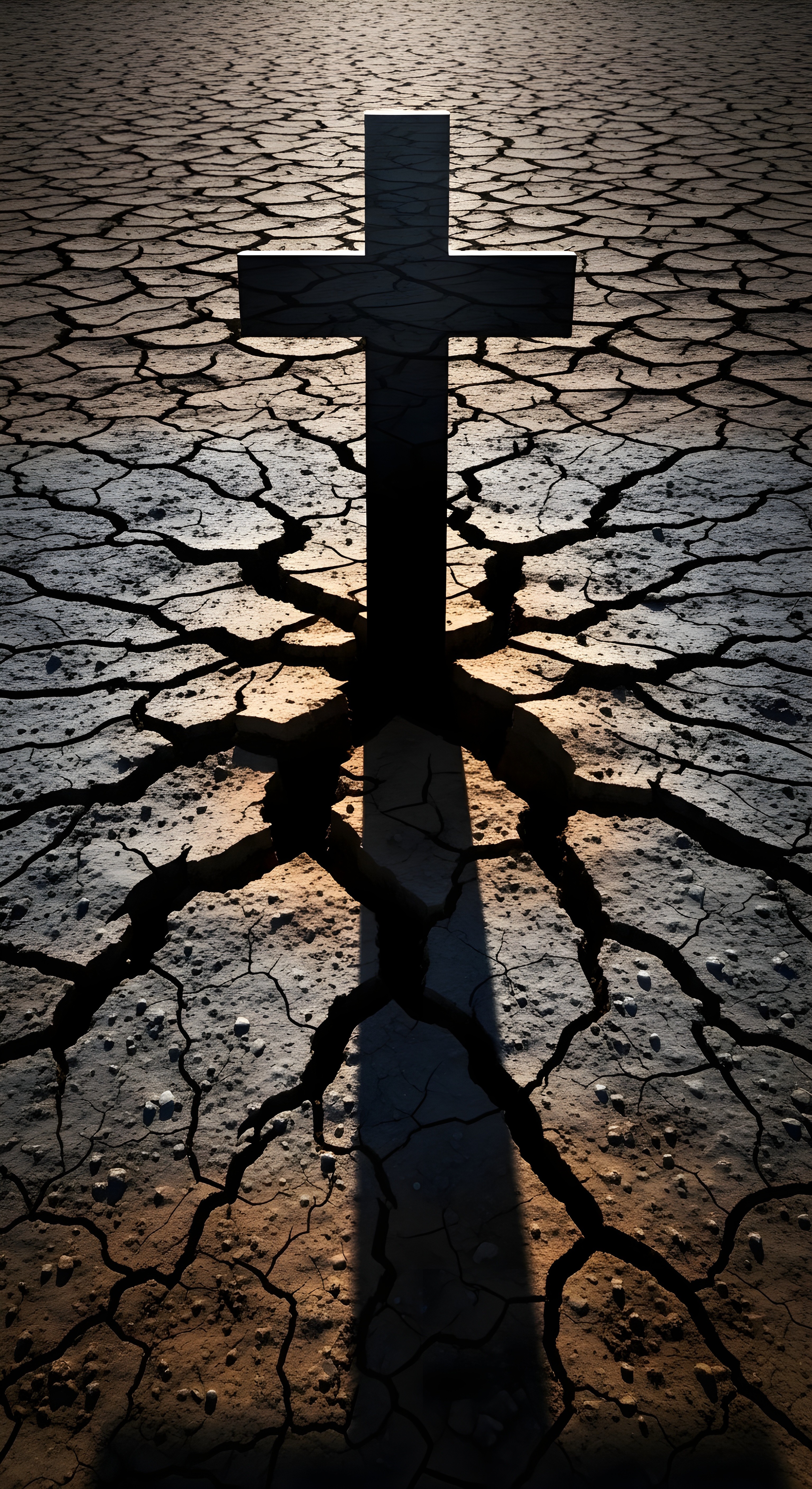 Dramatic Christian Cross on Cracked Earth Aesthetic Wallpaper HD 4K